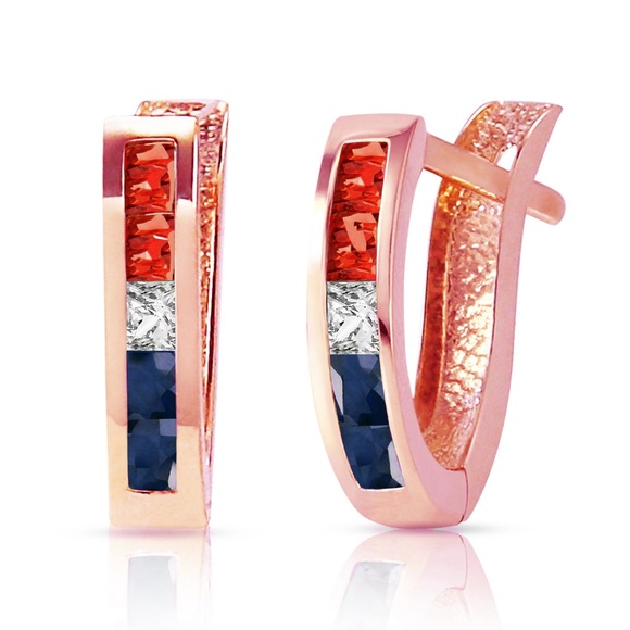 GOLD HOOP EARRING WITH NATURAL MULTI GEMS - Picture 1 of 6